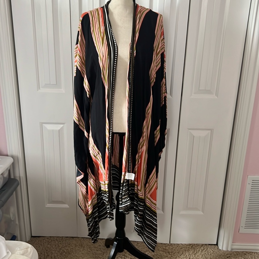 Long Kimono - black and peach